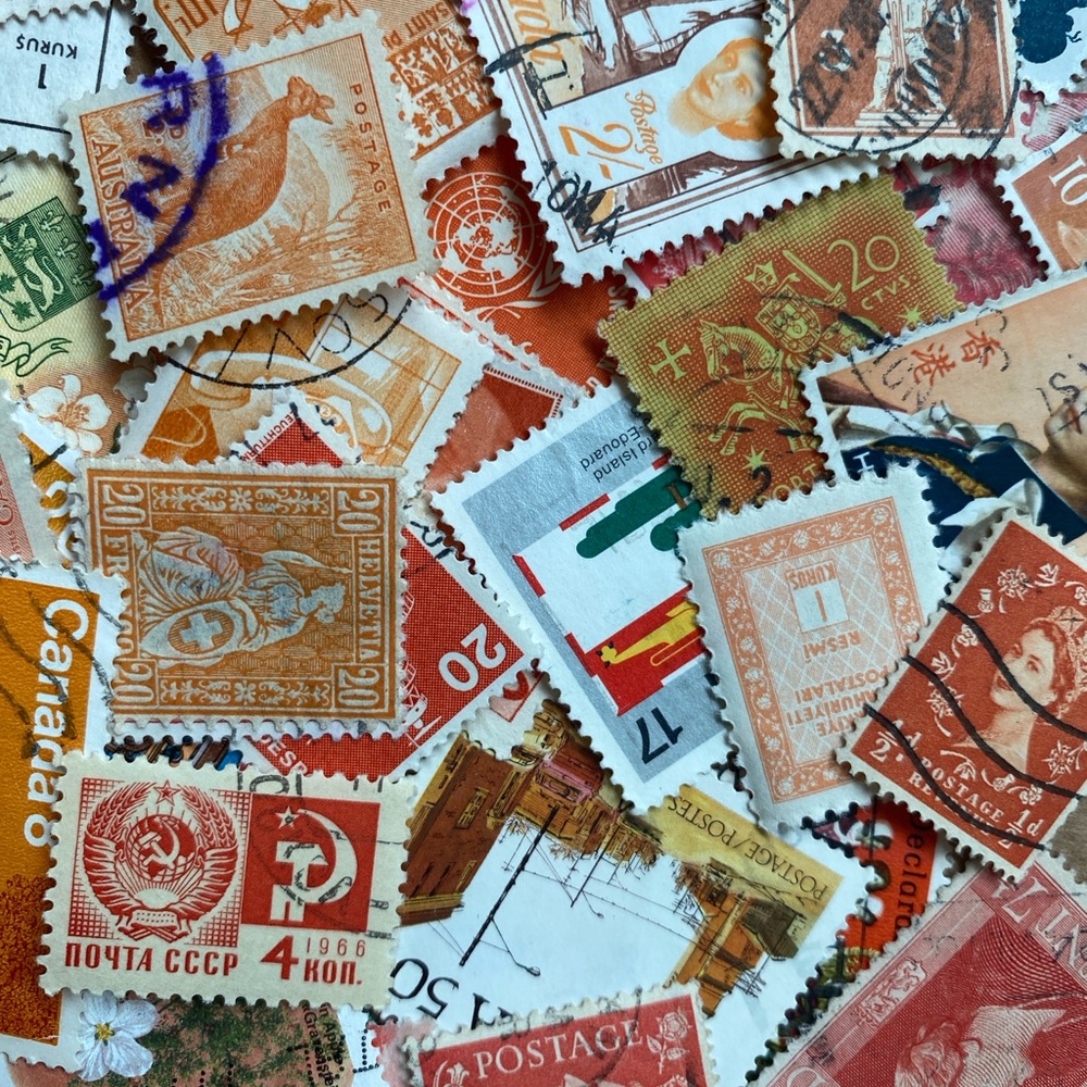 50 orange postage stamps